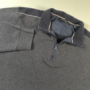 Bugatchi XL Mens 1/4‎ Zip Pullover Long Sleeve Blue Striped Casual Sweater